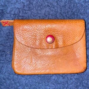 The GAP Soft Brown Leather Wallet snap closure Rustic with RED stitching